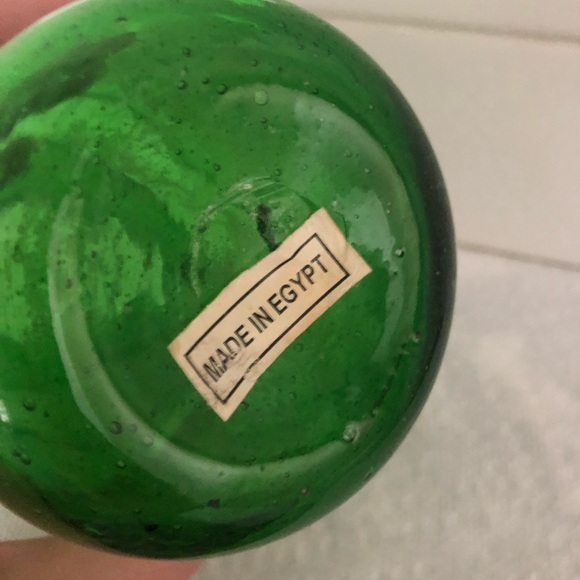 Hand Blown Green Two Handle Glass Vase - Made in Egypt - Picture 6 of 10